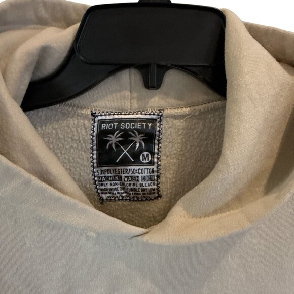 Riot Society Beige Hoodie Medium Kanji Flower Graphic Pullover Unisex - Picture 3 of 7